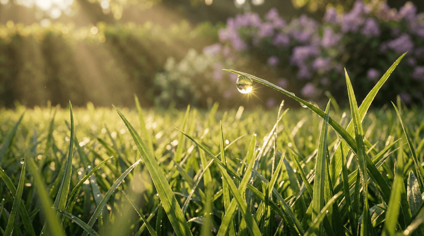 Sprinkler head spraying water across a green lawn